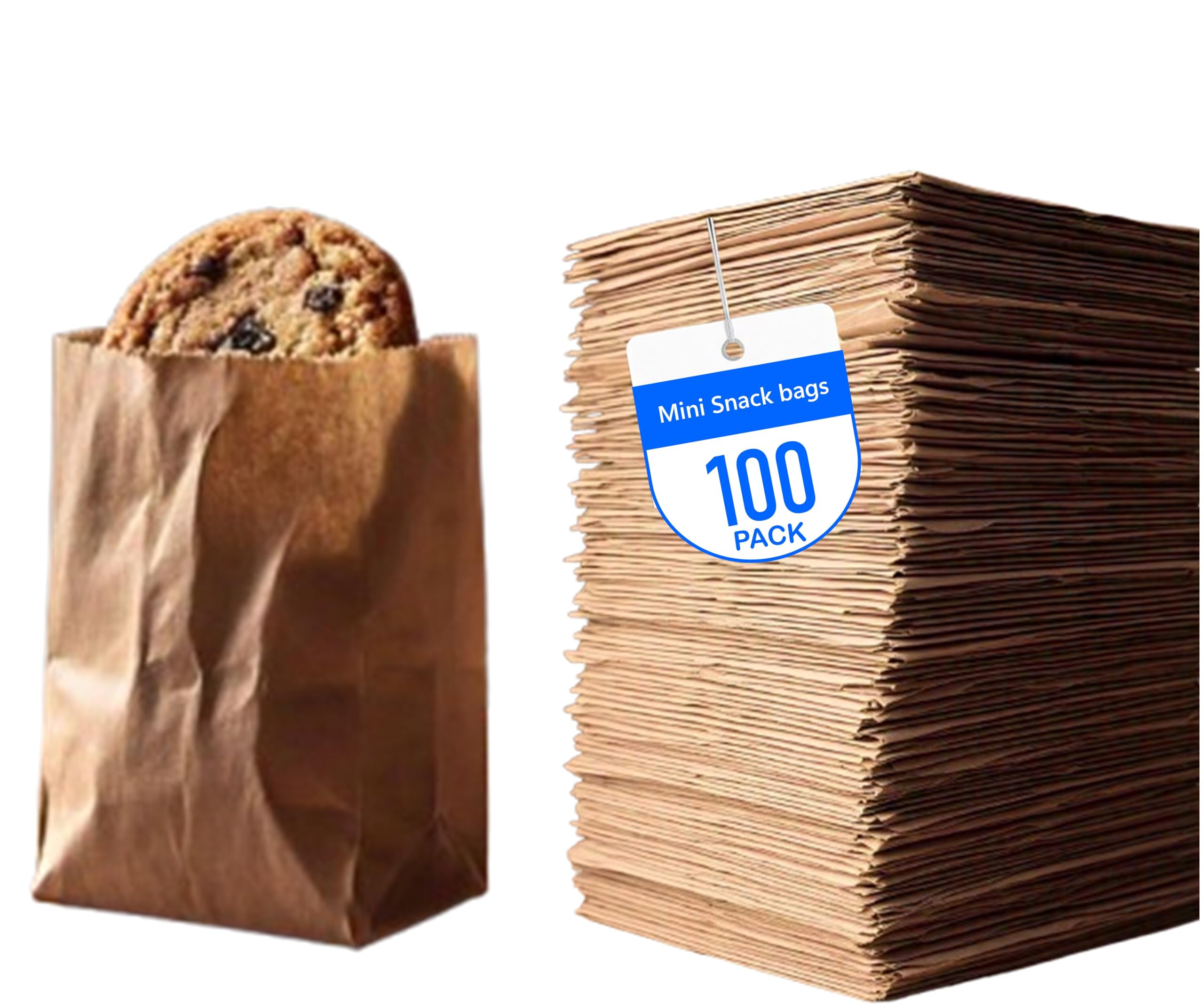 Photo 1 of 1LB Brown Kraft Paper Lunch Bags - Pack of 100 Durable, Recyclable, and Biodegradable Snack Bags for Food Storage (3.5" X 2.3" X 6.8")- Great for Lunch, Crafts, Concessions, Cafes, and Delis