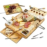 Gibson Home Rustic Inspirations 18-Piece Bamboo Charcuterie Board Set for Serving – Large Cheese & Fruit Tray with Hidden Drawer Ceramic Bowls Utensils – Gift for Entertaining Housewarming Holidays