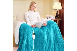 greenoak Heated Blanket Electric Twin 62"X84", Heating Blanket with 10 Heat Levels 1/2/4/6/8 Hours Auto-Off Overheat Protection, Flannel Sherpa Soft Warm Heater, Aqua Green