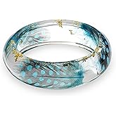 HUAYUNFANG Clear Chunky Acrylic Resin Bracelet for Women Blue Feather Resin Bangle Bracelets Trendy Acetate Statement Bangle Jewelry
