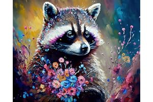 TUMOVO DIY Paint by Numbers for Adults Animals Adult Paint by Number Kits on Canvas Raccoon and Flower Painting by Numbers Art Crafts Gift for Home Wall Decorations 16"x20"(Frameless)