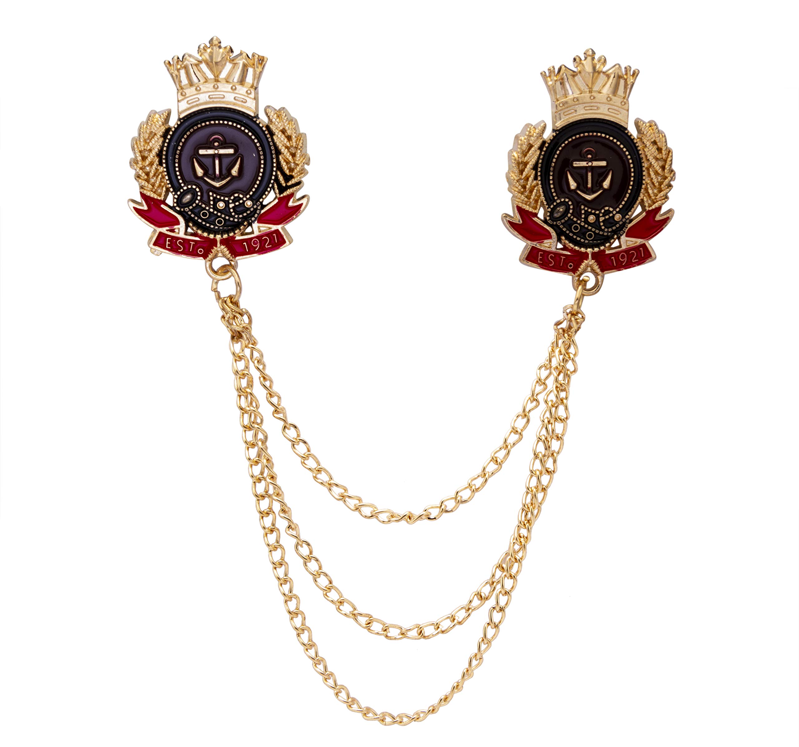 Brooch Lapel Pin for Men Crowned Anchor with Hanging Chain Lapel Pin Badge Coat Suit Wedding Gift Party Shirt Collar Accessories