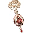 Nazareth Store Holy Mary & Baby Jesus Pectoral Cross With Red Crystalized Elements Gold Plated Pendant Christian Priest Bishop Iconic Relic With Long Chain in Gift Box