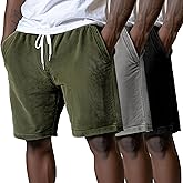 Riyiper 3 Pack Men's Corduroy Shorts L-5XL Big and Tall Drawstring Elastic Waist Pockets Loose Fit Casual Summer