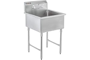 DuraSteel 304 Commercial Stainless Steel Utility Sink - 24 Inch Tub Freestanding Prep Kitchen Sink w/ Faucet - NSF Hand Wash Station for Kitchen Sinks, Outdoor, Laundry Room, Garage Small Kitchenette