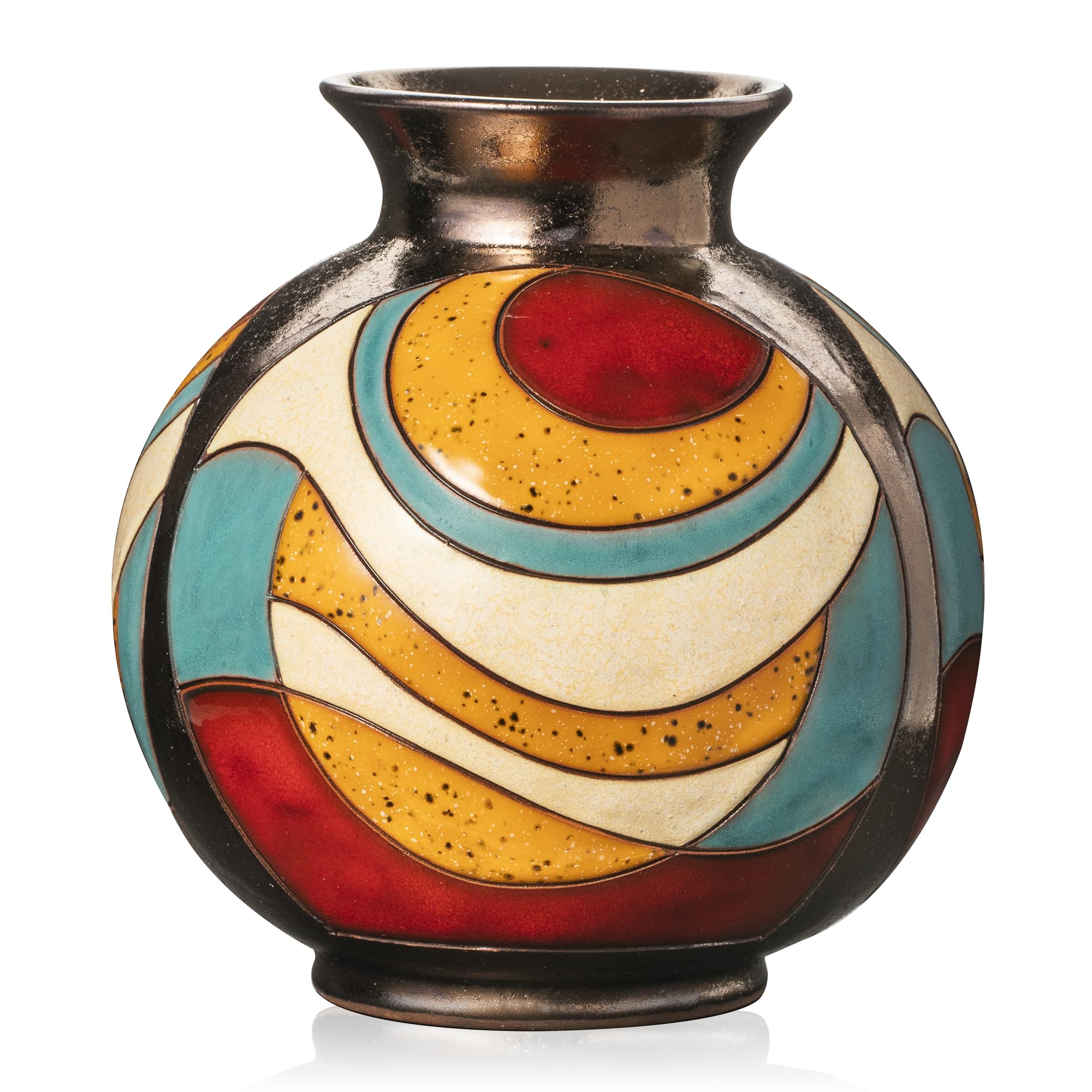 FELISTEYA Handmade Ceramic Vase – 16cm Tall Decorative Artisan Flower Vase, Colourful Hand Glazed Pottery, Modern Statement Vase for Home Decor & Gifts – Warm Tone Ceramic Vase