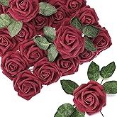 Sherr 150 Pieces Artificial Roses Bulks Fake Roses Flowers for DIY Wedding Bouquets Valentines Party Holiday Baby Shower Home Decorations (Burgundy)