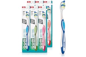 GUM Tooth & Tongue Toothbrush, Full, Soft Bristles, 6 Toothbrushes (6 Packs of 1 Toothbrush), Colour May Vary