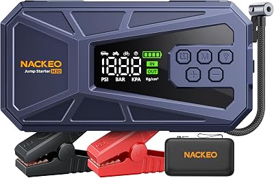 Booster Batterie Voiture 8000A avec Compresseur 160PSI, 12V Booster Voiture Portable (Essence & Diesel 12L), Démarreur Batterie Voiture avec Écran LCD,Eclairage de Secours,Banque d'alimentation