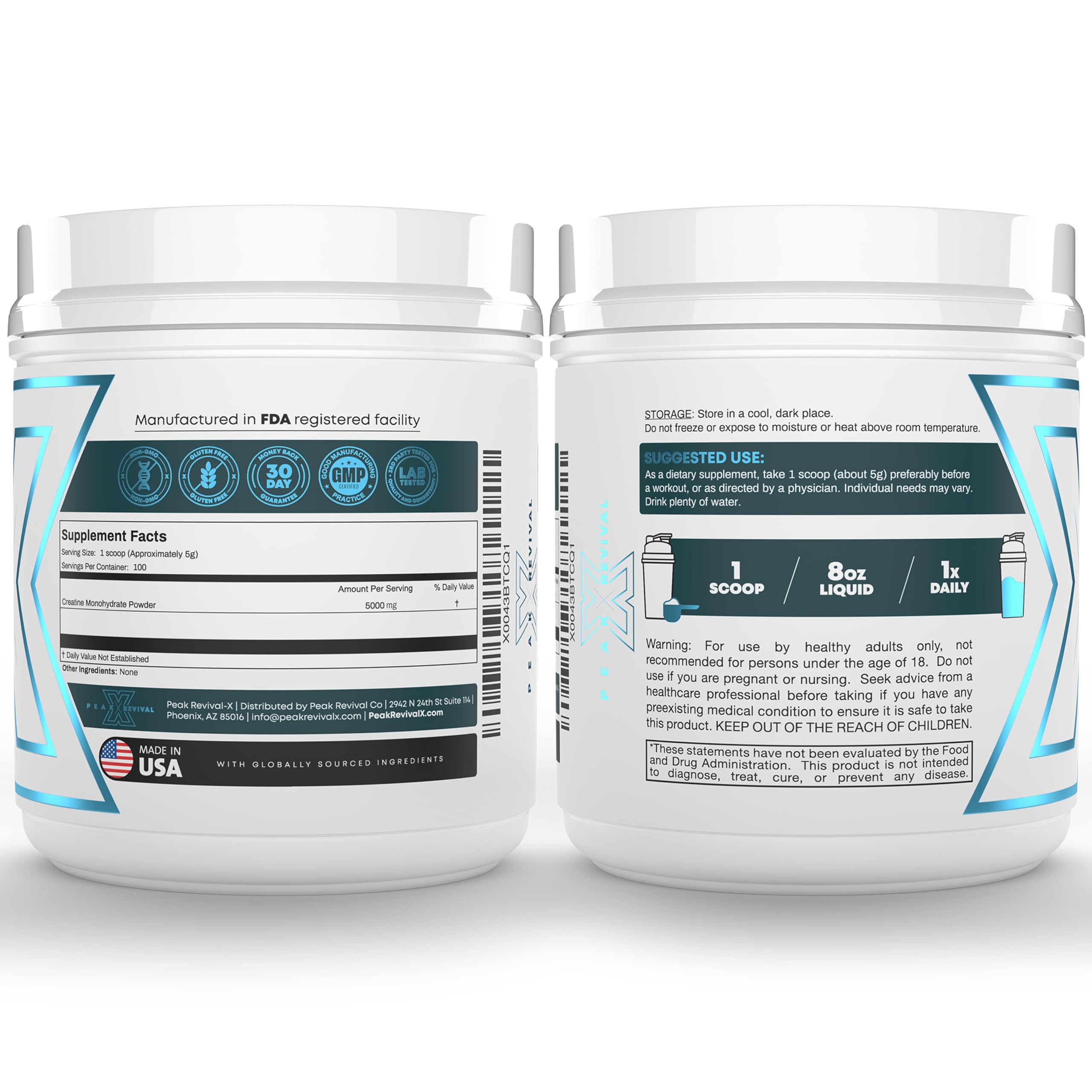 Performance Micronized Creatine Monohydrate Powder Supplement, 5000mg (5g), 100 Servings, Unflavored, Gluten Free, Non-GMO, Vegan