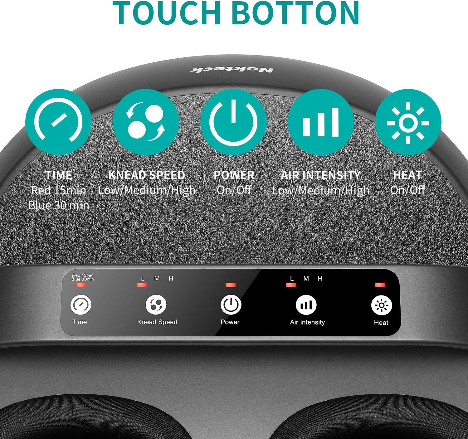 Nekteck Foot Massager Machine with Heat, Shiatsu Foot Massagers with Handle Design, 6 Mode with Kneading Rolling, Air Compression and Built-in Heat Function,Relax for Home or Office Use,Fit to Size 12: Health & Personal Care
