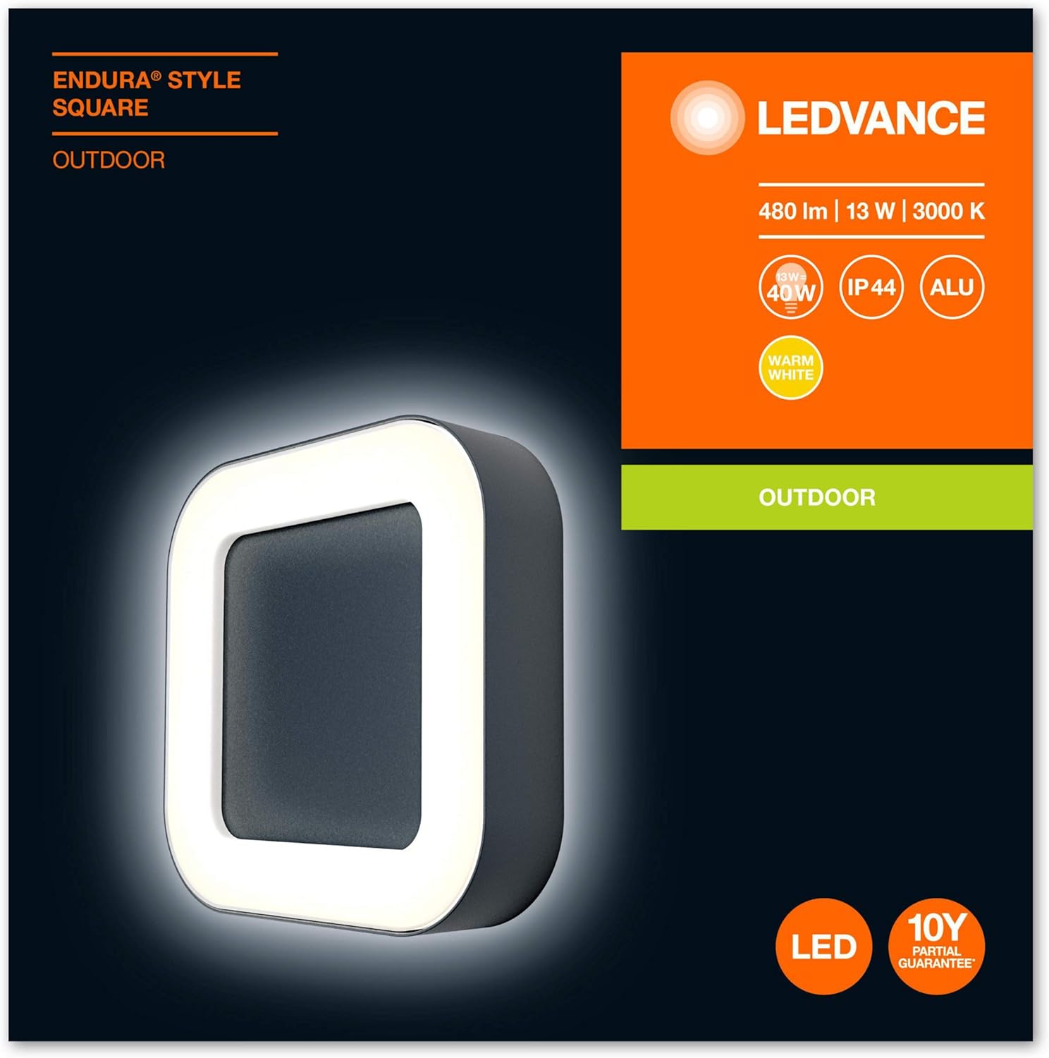 Wall and ceiling luminaire LED: for wall ENDURA© STYLE SQUARE / 13 W, 220…240 V, Warm White, 3000 K, body material: aluminum - Image 5