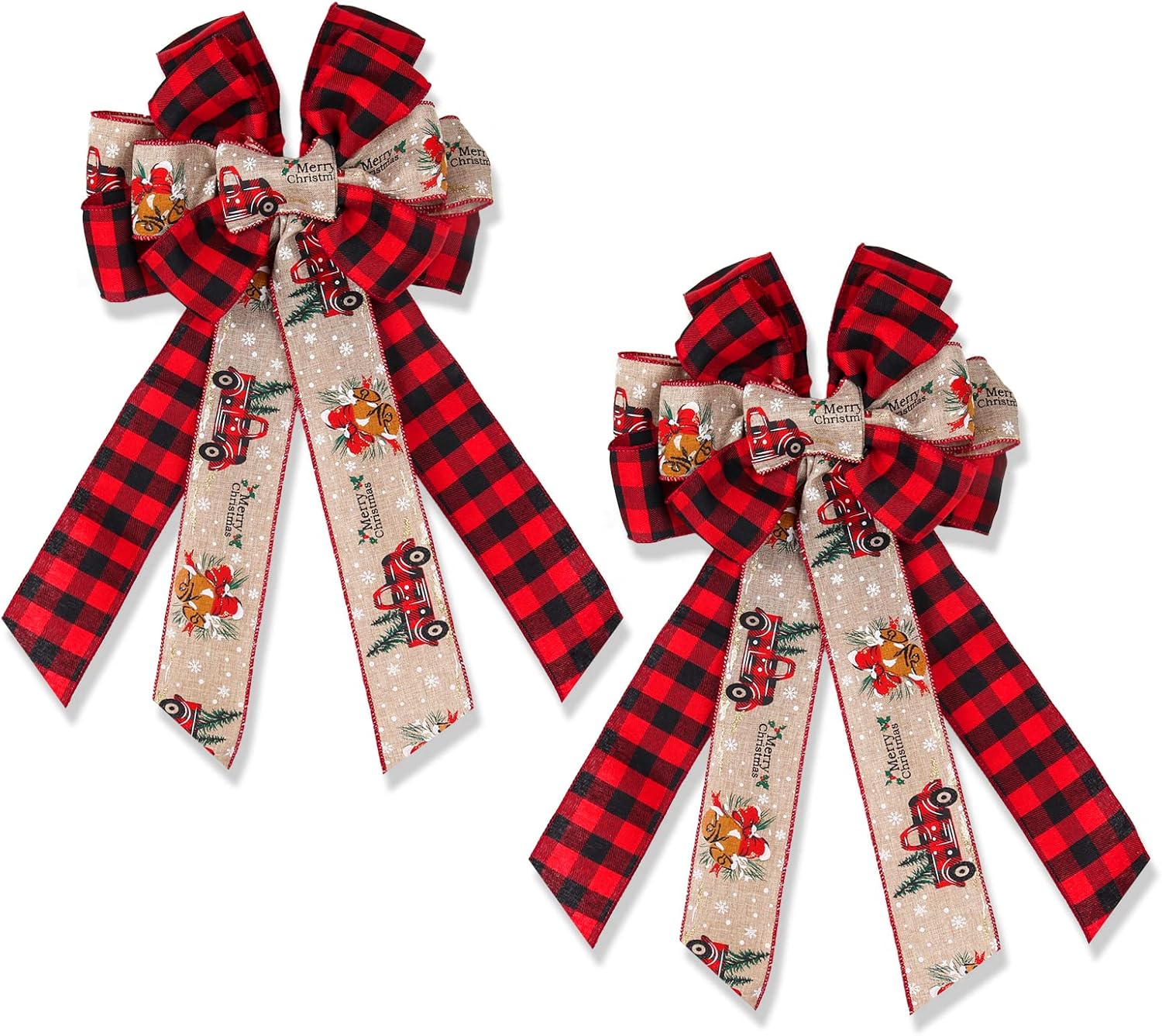 Bows & Ribbons - RECUTMS 2 Pieces Christmas Bows Tree Topper Burlap Bows Christmas Wreath Bow Christmas Decorations Indoor Outdoor Red Bow