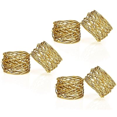 ITOS365 Handmade Gold Round Mesh Napkin Rings Holder for Dinning Table Parties Everyday, Set of 6