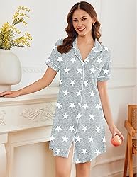 Ekouaer Womens Nightgowns Button Short Sleeve