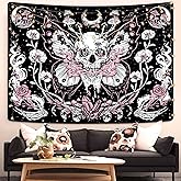 Kanuyee Skull Butterfly Tapestry, Gothic Floral Tapestry Wall Hanging For Bedroom Pink Room Decor For Bedroom and Living Room Pink Skull 36×48 Inches