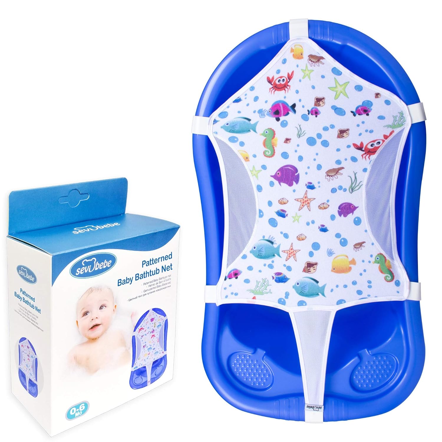 Baby Bath Seat Support Net, Patterned Baby Bath Net with Six Safety