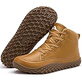 HARENCE Mens Wide Toe Barefoot Boots with Zero Drop Sole for Outdoor Camping Hiking Walking Non-Slip Waterproof - Brown Size11