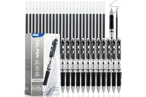 deli Gel Pens, 36 Pcs Retractable Black Ink, 12 Pens with 24 Refills，Medium Point Pen 0.7mm, Smooth Writing, Fast Dry, No Ble