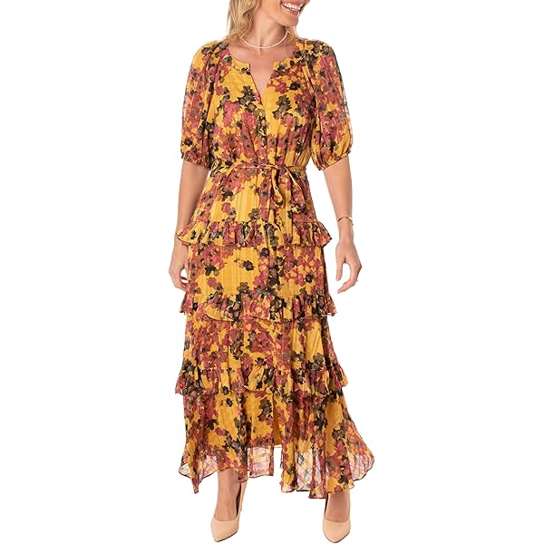 Taylor Dresses Women's Floral Flutter Sleeve Collared Button Down Maxi Dress with Waist Tie, Northcott Blue, 2 at Amazon Women's Clothing store Taylor Dresses Women's Floral Flutter Sleeve Collared Button Down Maxi Dress with Waist Tie, Northcott Blue, 2 at Amazon Women's Clothing store