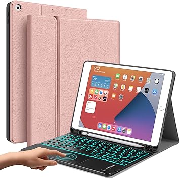 Amazon Com Backlit Keyboard Case For Ipad 10 2 8th 7th Generation Juqitech Smart Case With Touchpad Keyboard For Ipad 10 2 8th 2020 7th 2019 Wireless Tablet Detachable Keyboard Cover Pencil Holder Rose