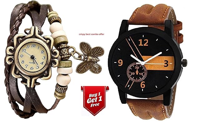 Crispy� Classic Analogue Dial Watch for Mens and Women (Pack of 2)