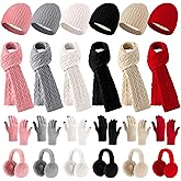 Floraltop 24 Pcs Winter Hat Scarf Gloves and Ear Warmer Set for Women, Knit Beanie Scarf Touch Screen Gloves Plush Earmuffs