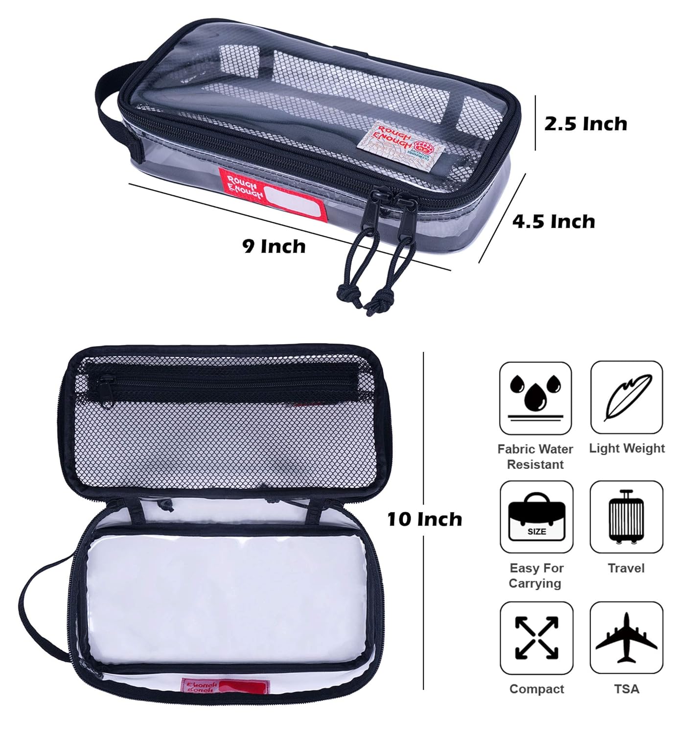 Rough Enough Clear Makeup Organizer Case TSA Approved Clear Toiletry Bags for Men Women Hanging Dopp Kit Bag Pouch Electric Travel Toothbrush Essential Large Pencil Case Art Supply for Boy Girl Teens