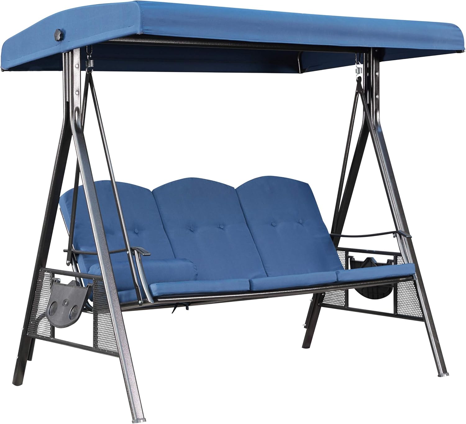 Beige Cushions Sunnydaze Deluxe 3 Person Outdoor Patio Porch Swing With Canopy And Elegant Heavy Duty Steel Frame