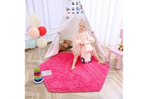 junovo Ultra Soft Rug for Nursery Children Room Baby Room Home Decor Dormitory Hexagon Carpet for Playhouse Princess Tent Kids Play Castle, Diameter 4.6 ft, Hot-Pink