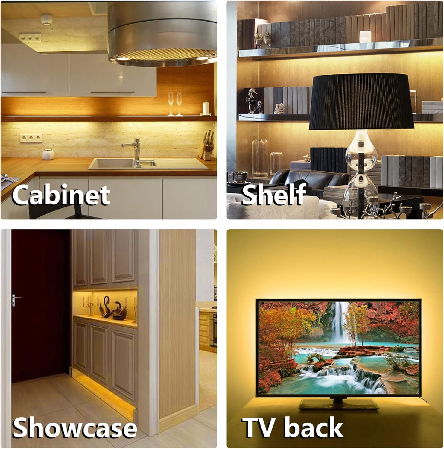 Wobane Under Cabinet Lighting Kit, Flexible LED Strip Lights Bar, Under Counter Lights for Kitchen, Cupboard, Desk, Monitor Back, Shelf, 6.6 Feet Tape Light Set, UL Listed, 120 LEDs, 1100lm, 2700K WarmWhite - - 