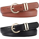 AWAYTR 2 Pcs Kids Girls Leather Belt, Fashion Gold Buckle Belts for Teen Girls Jeans Dress