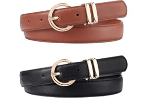 AWAYTR 2 Pcs Kids Girls Leather Belt, Fashion Gold Buckle Belts for Teen Girls Jeans Dress
