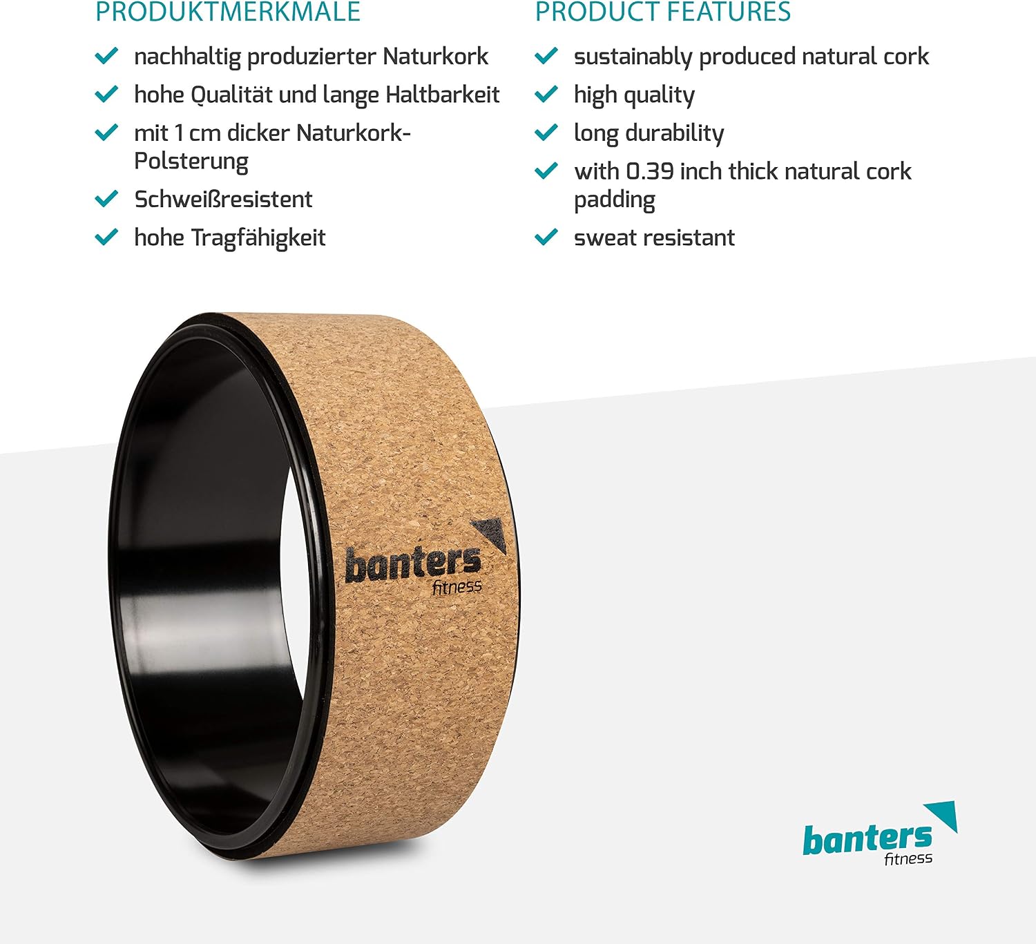 banters Yoga Wheel for Back Stretching Natural Cork, Extra Strength, Poster with Exercise Poses included, Brown - Image 3