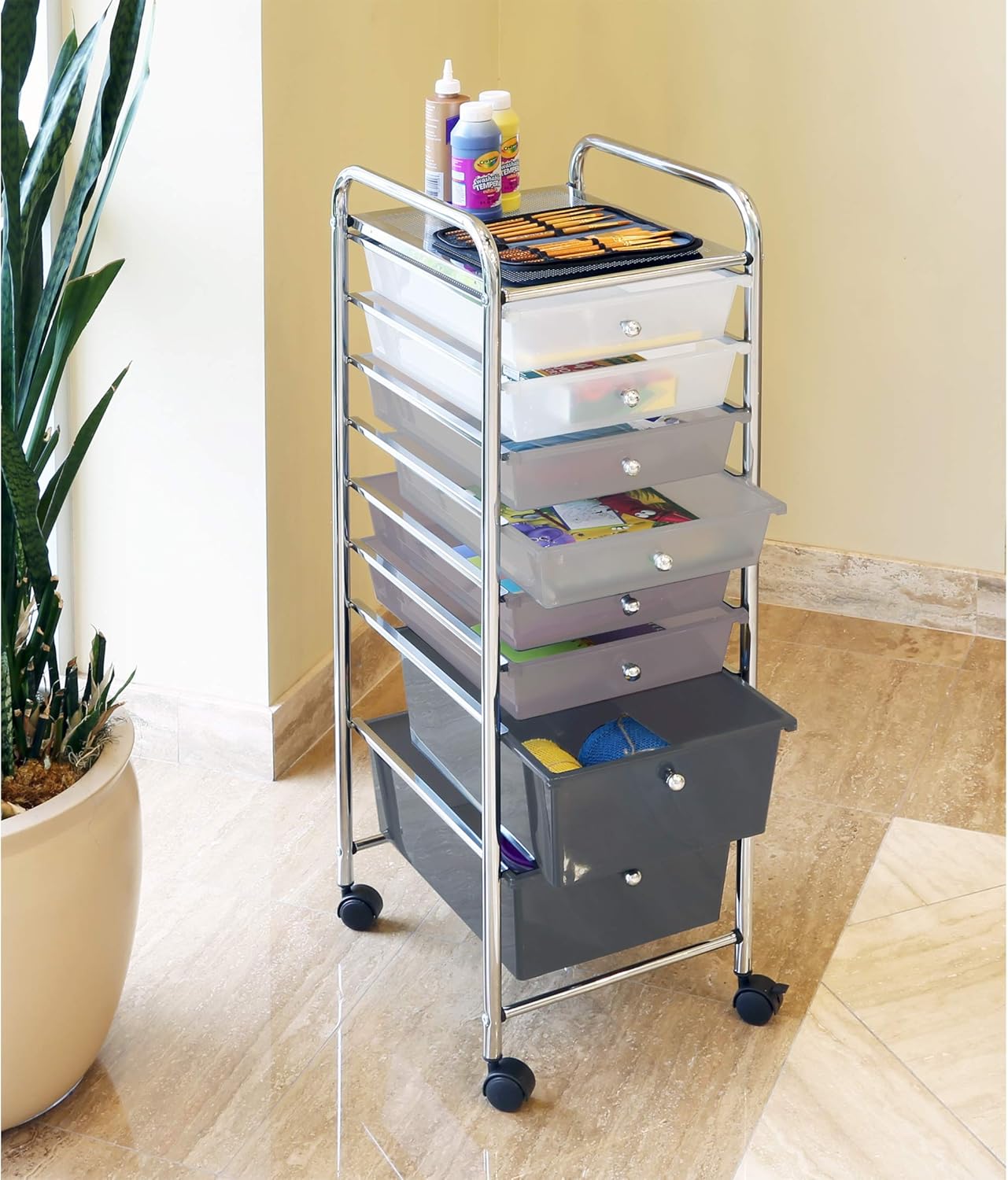 Seville Classics 8-Drawer Multipurpose Mobile Rolling Utility Storage Bin Organizer Cart, Gradient Gray: Home & Kitchen