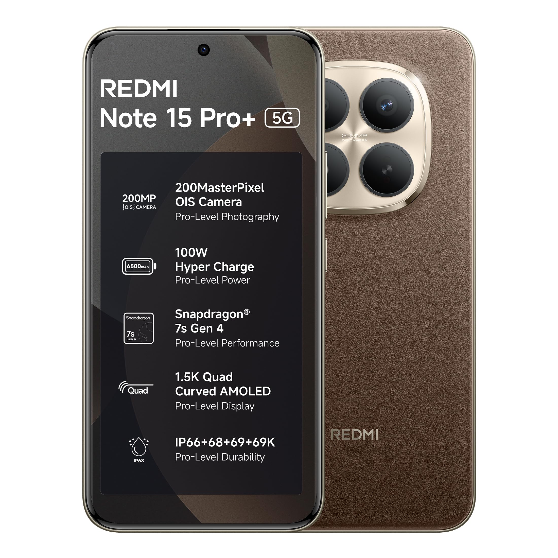 REDMI Note 15 Pro+ 5G (Coffee Mocha, 8GB + 256GB) | 200MasterPixel OIS Camera | Snapdragon 7s Gen 4 | CrystalRes AMOLED | IP69/69K | 6500mAh Si/C Battery | 100W HyperCharge