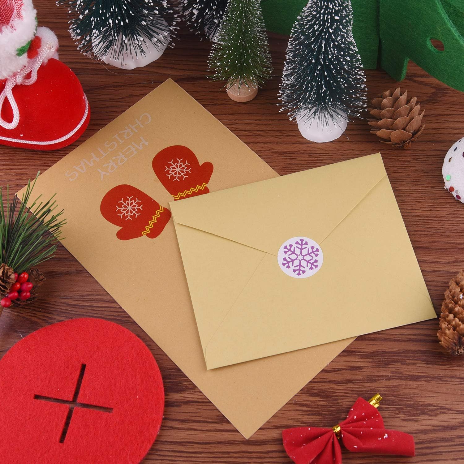 FEPITO 30Pcs Merry Christmas Greeting Cards Kraft Card Holiday Cards with Envelopes and Stickers, 4.72 x 3.95 Inches - Image 5
