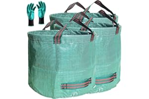 TESPHER Professional 3-Pack 106 Gallon Lawn Garden Bags (D31, H31 inch) Big Yard Waste Bags w/Gardening Gloves, Reusable Leaf Bag,Yard Debris,Lawn Weeds,Plant Cuttings Trimmings,Grass Clippings Bag 4 Handles