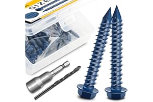 Mywish 30Pcs Concrete Screws 1/4 x 1-1/4", Slotted Hex Washer Head Masonry Screws Anchor Kit with 3/16 Drill Bit, Stucco Screws, Self Tapping Screws for Anchoring to Masonry, Block or Brick Stucco