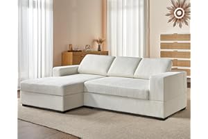 AMERLIFE 96 inch Oversized Sectional Sofa, Modern Couch with Chaise, Comfy Sofa Couch with Left Chaise, White Corduroy Sofa