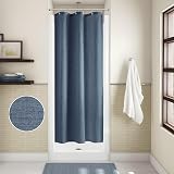 Waterproof Linen Shower Curtain 92x182cm Navy Blue with Hooks view 5