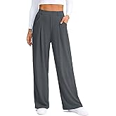SANTINY Wide Leg Pants Woman Elastic High Waisted Waffle Knit Slacks Business Casual Work Pants Pleated Trousers with Pockets