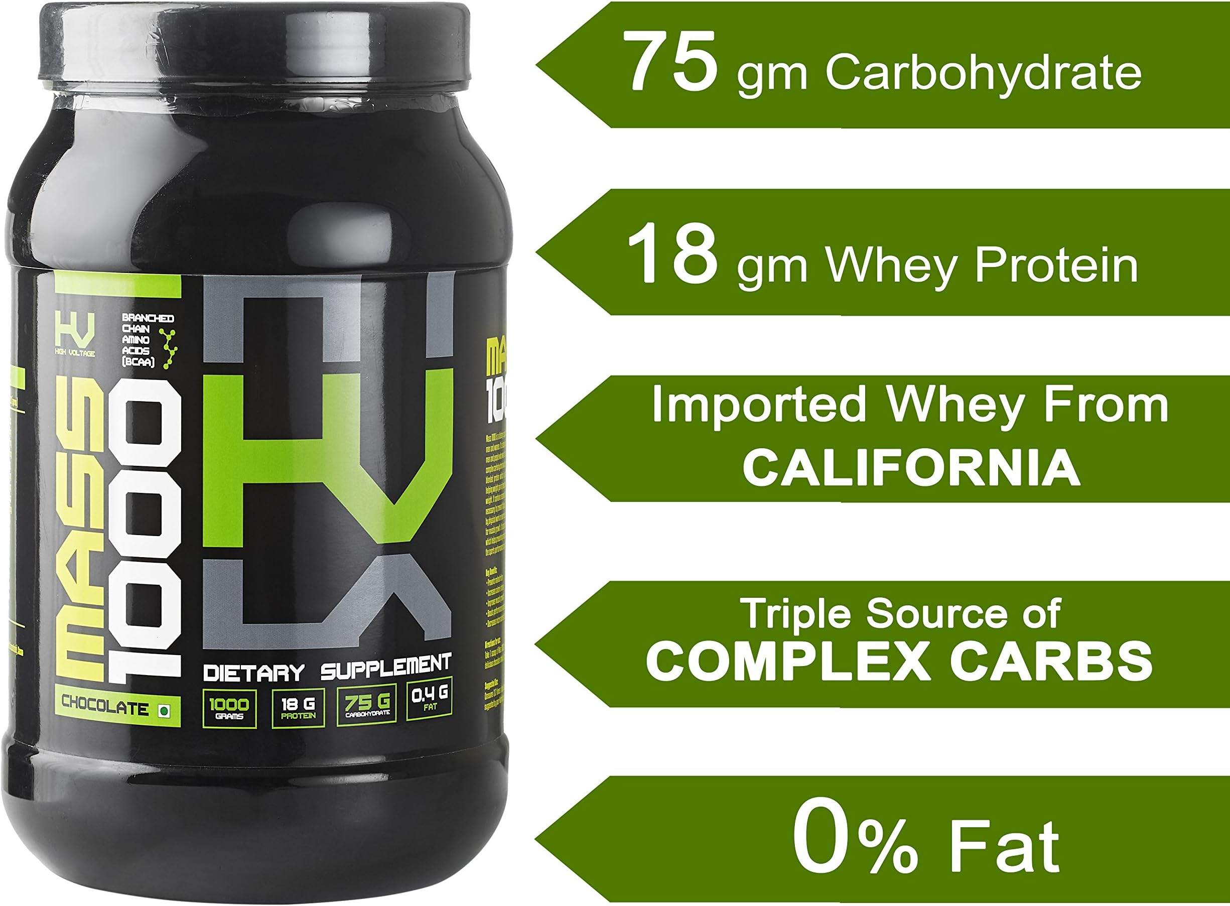 High Voltage Mass Gainer 1000 1 Kg / 2.2 Lbs Chocolate Flavor