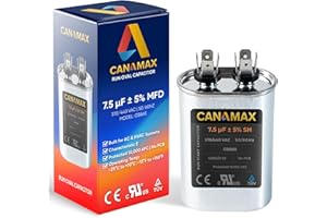 CANAMAX 7.5 uF 7.5 MFD ± 5% MFD 370 or 440 Volt (3~80 uF Options Available) Dual Run Oval Capacitor TP-CAP-80/5/440R - Compatible with Condenser Straight Cool & Heat Pump Air Conditioner