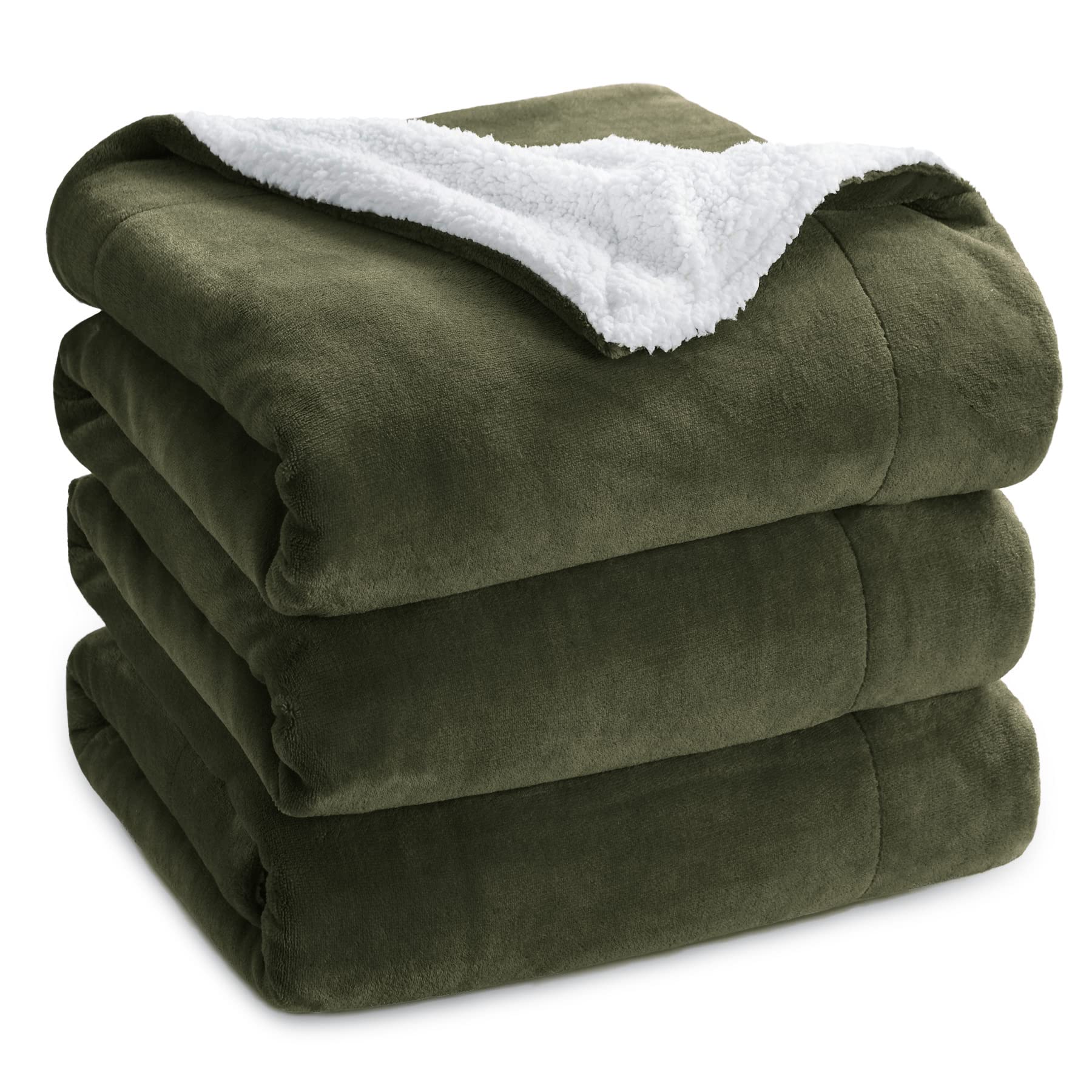Photo 1 of Bedsure GentleSoft Sherpa Fleece Blankets Queen Size for Bed - Thick and Warm, Soft Fuzzy Plush Queen Blanket for Winter, Olive Green, 90x90 Inches
