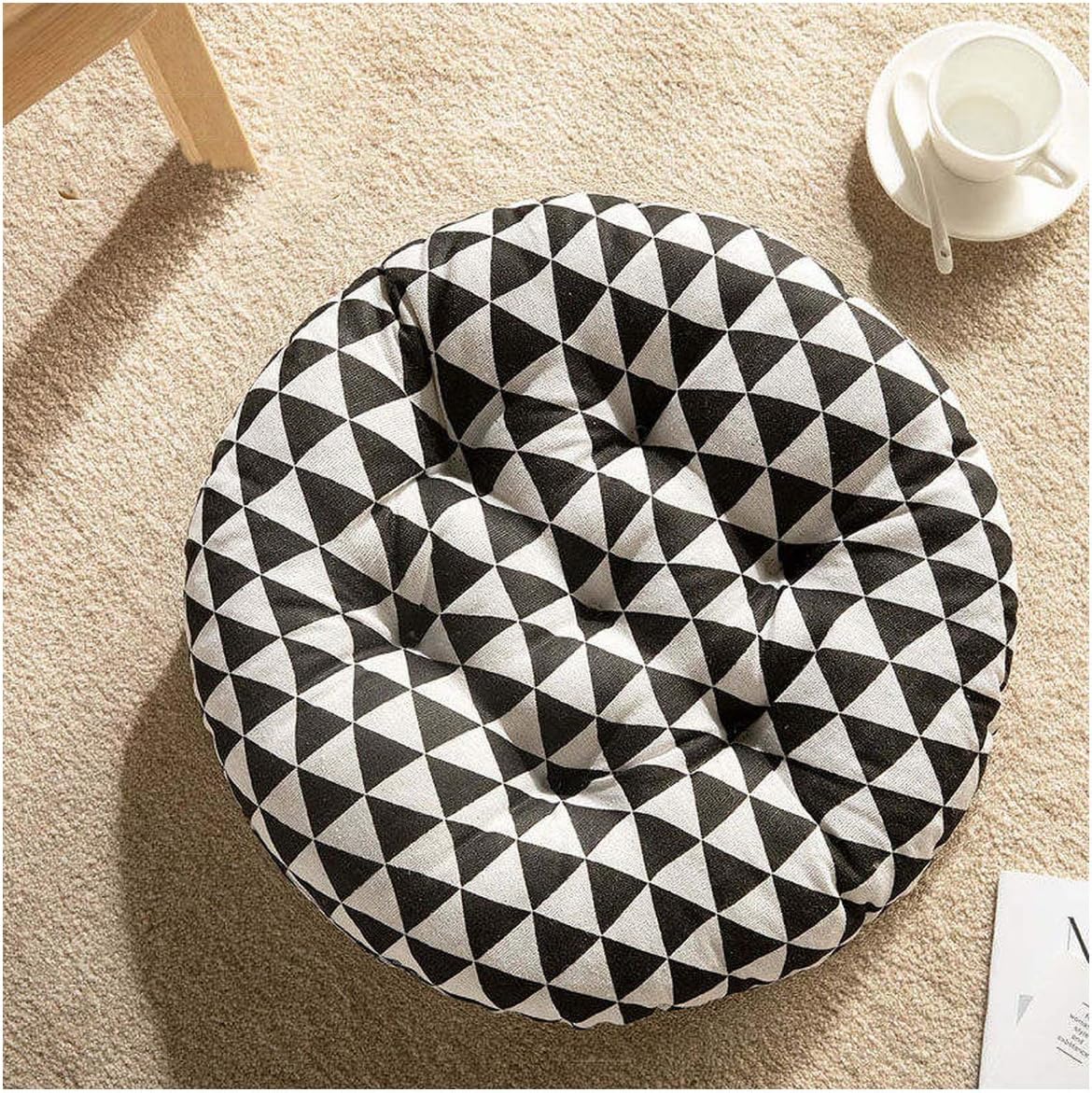 QKKstore Round Tatami Cushion Seat Padf Sofa Pillow Thickening Cotton Seat Cushion Chair Pad Office Buttocks Cushion Home Decor,Black Triangle,40X40Cm