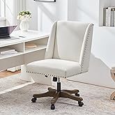 Zihanhome Armless Upholstered Office Chair with Wooden Legs, Modern Criss Cross Adjustable Home Office Desk Chair No Arms Sew