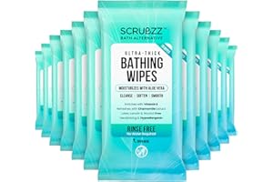 SCRUBZZ Extra Large Bath Wipes for Adults Bathing No Rinse - Disposable Body Cleansing Wipes for Men, Women & Elderly - Great for Gym, Camping, Post Surgery - Shower Wipes - 120 Count