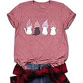 Valentine's Shirt for Womens Cute Gnomes Love Heart Printed Tees Short Sleeve Graphic Tops