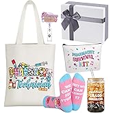 Mimorou 6 Pcs Pharmacist Gifts Set for Women Canvas Tote Bag Cosmetic Bag 16oz Glass Cup Pink Glitter Badge Reel Novelty Socks Unique Appreciation Gift for Pharmacists Pharmacy Technicianou